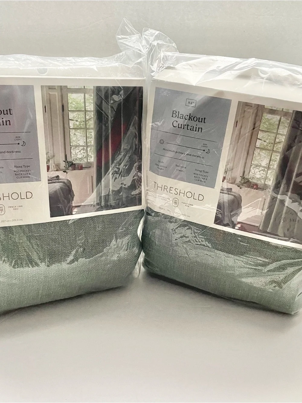 2 Threshold Moss Green Textured Blackout Curtains